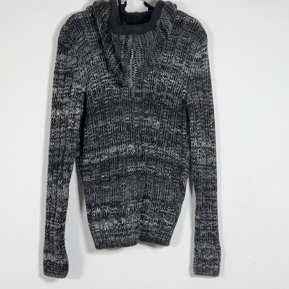 Leif Nelson Zip Up Hooded Slim Fit Cardigan Sweater Mens Sz L Marled Black - Picture 5 of 12